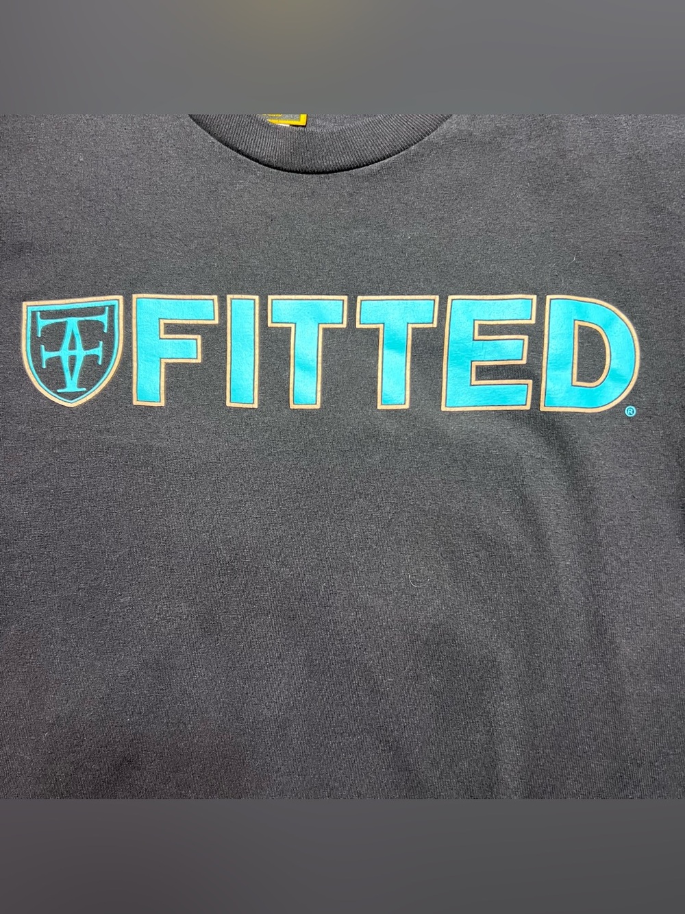 Men's Fitted brand  Black Short Sleeve Tee with Aqua Logo. (0041)